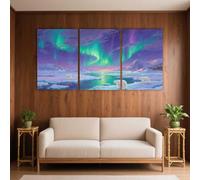 PYBILDCYJ Polar Bears Under Aurora Borealis with Icebergs Large Modern Canvas Wall Art 3 Piece Set Stretched on Wooden Frame, Ready to Hang for Living Room Decor (60x90cmx3)