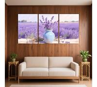 PYBILDCYJ Purple Lavender in Blue Ceramic Vase HD Canvas Wall Art 3 Piece Unframed Poster Set, Modern Living Room Decoration Prints for Home Decor (50x75cmx3)