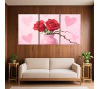 PYBILDCYJ Red Roses in Pink Vase Modern Canvas Print Wall Art 3 Piece Set with Wooden Frame HD Picture Prints Ready to Hang for Home & Office Decor (40cmx60cmx3)