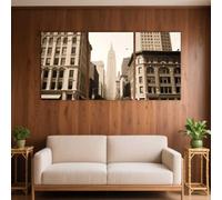 PYBILDCYJ Retro Buildings & Empire State Building Sepia Large Modern Canvas Wall Art 3 Piece Set Stretched on Wooden Frame, Ready to Hang for Living Room Decor (60x90cmx3)