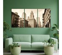 PYBILDCYJ Retro Buildings & Empire State Building Sepia Modern Canvas Print Wall Art 3 Piece Set with Wooden Frame HD Picture Prints Ready to Hang for Home & Office Decor (40cmx60cmx3)