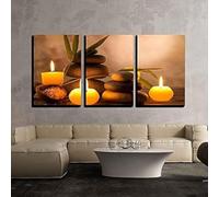PYBILDCYJ Spa Still Life with Aromatic Candles and Zen Stones Large Modern Canvas Wall Art 3 Piece Set Stretched on Wooden Frame, Ready to Hang for Living Room Decor (60x90cmx3)