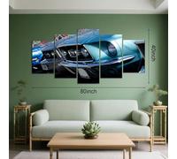 PYBILDCYJ Teal Vintage Coupe HD Print 5 Piece Canvas Wall Art | Extra Wide Unframed Poster Set 200x100cm | Modern Panoramic Decor for Large Living Room | Contemporary Home & Office Wall Art