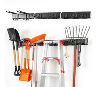 PYBTOOL Heavy Duty Tool Organizer for Garage Wall Mount, 48-Inch Garden Tool Rack, Garage Storage Rack for Rakes, Brooms, and Garden Tools (7 Hooks, 3 Rails)