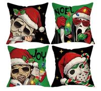 Pycat Christmas Horror Classic Movie Decorative Throw Pillow Covers 16 x 16 Set of 4, Xmas Grim Reaper Porch Outdoor Home Decor, Winter Funny Mask Noel Joy Holiday Couch Cushion Case