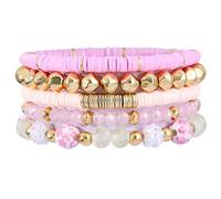 Pychee Summer Surfer Heishi Bracelet Set for Women Stackable Gold Plated Clay Ploymer Bead Stretch Pink Beach Layering Bracelets Jewelry, M, ploymer, no gemstone