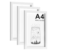 Pycisid Real Glass A4 Picture Frame, Pack of 3 White A4 Frame with Glass Window, 21x29.7cm Photo Frames for Table Top and Wall Mounting