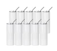 PYD Life 10 Pack Sublimation Tumbler Bulk Blanks 20oz White Stainless Steel with Metal Straw and Lid for Tumbler Heat Press Machine Sublimation Print