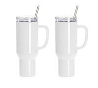 PYD Life 2 Pack 40 OZ Sublimation Tumblers with Removable Handle Lid Straw