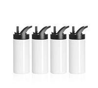 PYD Life Sublimation Sports Kids Water Bottle Blanks 16 OZ White Stainless Steel Bottles Vacuum Flask Tumbler with Sippy Up Lid and Straw for Tumbler Heat Press Sublimation Printing 4 Pack