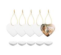 PYD Life Sublimation Ceramic Ornament Bulk Blank Ornament with Gold String for Crafting DIY Personalized Christmas Home Decor Bulk (3 Inch Heart Shaped, 25)