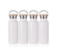 PYD Life Sublimation Water Bottle Blanks White 17 OZ Stainless Steel Sports Bottle Vacuum Flask with Bamboo Lid for Tumbler Heat Press Sublimation Print 4 Pack