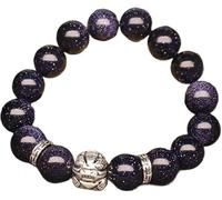 PYENHDI Feng Shui Bracelet, Beaded Bracelets Feng Shui Wealth Pixiu Pure Silver Blue Sandstone Tibetan Antique(Silver-12mm)