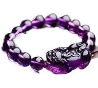 PYENHDI Feng Shui Bracelet, Beaded Crystal Pixiu Piyao Bracelet Feng Shui Prosperity Stretch Bangle Amethyst Talisman(Amethyst-8mm)