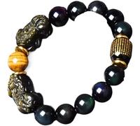 PYENHDI Feng Shui Bracelet, Beaded Double Pixiu Bracelet Attracts Wealth and Prosperity,Tiger Eye Stone, Heart Sutra
