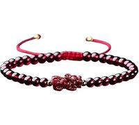 PYENHDI Feng Shui Bracelet, Cinnabar Crystal Pi Yao Wealth Bracelet 7A Garnet Stone Stretchy Antique Red Cord