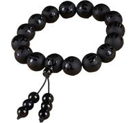 PYENHDI Feng Shui Bracelet, Clear Quartz Six-Character Mantra Bead Crystal Chakra Good Luck Amulet,Black agate(Black agate,14mm)