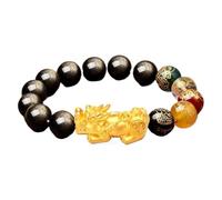 PYENHDI Feng Shui Bracelet, Natural Golden Obsidian Color-Changing Pixiu God of Wealth Crystal Beads Talisman(Gold Pixiu,10mm)