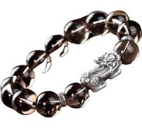 PYENHDI Feng Shui Bracelet, Quartz Tibetan Pure Silver Pi Yao Wealth Gems Crystal Bracelet Charm Amulet for Luck Money(Silver-10mm)