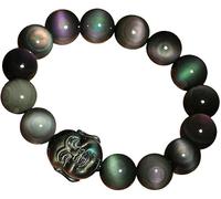 PYENHDI Feng Shui Bracelet, Rainbow Eye Obsidian Chakra Balance Gem Wealth Bracelet Laughing Buddha Crystal Bracelets(10mm)