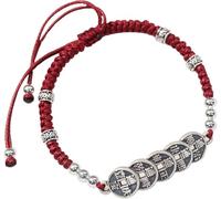 PYENHDI Feng Shui Bracelet, Wealth Five Emperors Coin Chinese Red Cord Bracelet Antique Silver Lucky Wealthy Amulet