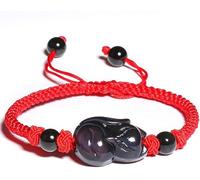 PYENHDI Feng Shui Bracelet, Wealth Rainbow Obsidian Prosperity Amulet Healing Gems Natural Crystal Bracelet Talisman(Red)