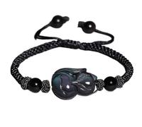 PYENHDI Feng Shui Bracelet, Wealth Rainbow Obsidian Prosperity Amulet Healing Gems Natural Crystal Bracelet Talisman(Black)