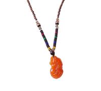 PYENHDI Feng Shui Jade Necklace, Amber Wealth Pendant Necklace Attract Good Luck, Sweater Chain(D)