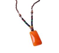 PYENHDI Feng Shui Jade Necklace, Amber Wealth Pendant Necklace Attract Good Luck, Sweater Chain(H)