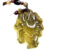 PYENHDI Feng Shui Jade Necklace, Yellow Crystal Wealth Necklace Nine Tailed Fox Pendant Amulet