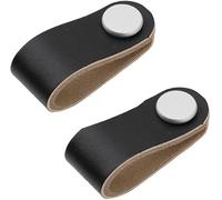 PYENHDI Leather Drawer Pulls, 2 Pcs Handmade Leather Cabinet Handles Drawer Pulls Dresser Furniture Door Handle(Black,Single Hole)