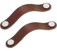 PYENHDI Leather Drawer Pulls, 2 Pcs Handmade Leather Cabinet Handles Drawer Pulls Dresser Furniture Door Handle(Brown,128mm)