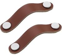 PYENHDI Leather Drawer Pulls, 2 Pcs Handmade Leather Cabinet Handles Drawer Pulls Dresser Furniture Door Handle(Brown,96mm)