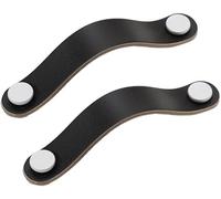 PYENHDI Leather Drawer Pulls, 2 Pcs Handmade Leather Cabinet Handles Drawer Pulls Dresser Furniture Door Handle(Black,128mm)