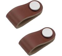 PYENHDI Leather Drawer Pulls, 2 Pcs Handmade Leather Cabinet Handles Drawer Pulls Dresser Furniture Door Handle(Brown,Single Hole)