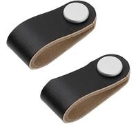 PYENHDI Leather Drawer Pulls, 2 Pcs Handmade Leather Cabinet Handles Drawer Pulls Dresser Furniture Door Handle(Black,Single Hole)
