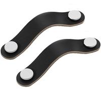 PYENHDI Leather Drawer Pulls, 2 Pcs Handmade Leather Cabinet Handles Drawer Pulls Dresser Furniture Door Handle(Black,96mm)