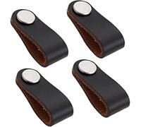 PYENHDI Leather Drawer Pulls, Black Wardrobe Cabinet Door Handle Soft PU Pulls Knobs for Drawer Furniture Hardware(4pcs,Single Hole)