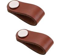 PYENHDI Leather Drawer Pulls, Wardrobe Cabinet Dresser Door PU Handle Leather for Drawer Furniture Hardware (A 2pcs)