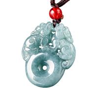 PYENHDI Pixiu Jade Necklace, Crystal Harmony Buckle Jade Donut Double Feng Shui Wealth Amulet Level A Gems Pendant
