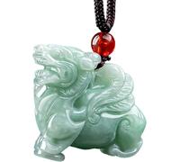 PYENHDI Pixiu Jade Necklace, Crystal Winged Pi Yao Necklace Feng Shui Wealth Amulet Level A Fei Cui Jade Pendant W/Cord