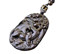 PYENHDI Pixiu Jade Necklace, Gold Pixiu Necklace - Obsidian Pi Yao Pendant Feng Shui Wealth Talisman Unisex Adults