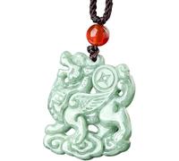 PYENHDI Pixiu Jade Necklace, Level A Fei Cui Jade Winged Pi Yao Necklace Chakra Gem Auspcious Cloud Talisman