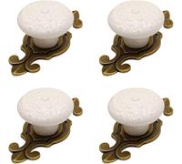 PYENHDI Retro Cabinet knob, 4pcs Vintage Drawer Knobs with Antique Bronze Back Plate, Round Ceramic Dresser Knobs,(White)