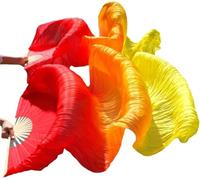 PYENHDI Silk Fans, Gradient Silk Veil Belly Dance Practice Competition Props Stage Show Costume Accessory(Color 2,L-180x90cm)