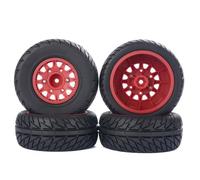 PYFORE 1/8 & 1/10 RC Short Course Tires & Wheels (4PCS) - 113mm All-Terrain Rubber Tires w/ 12/14/17mm Hex Adaptors for Traxxas Slash, Tamiya TT-02, HSP 94102, PTG-2, Sonic GT W20