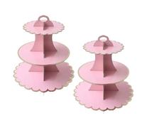 PYGHAP 2 Pack Cake Stand, Cardboard Cupcake Stand 3 Tier Dessert Holder Round Tower Cardboard Cake Stands for Christmas Birthday Wedding Easter Party Supplies (Pink)
