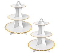 PYGHAP 2 Pack Cake Stand, Cardboard Cupcake Stand 3 Tier Dessert Holder Round Tower Cardboard Cake Stands for Christmas Birthday Wedding Easter Party Supplies (White)