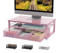 Pygocereri Computer Monitor Stand Riser, Desk Organisers and Accessories with Drawer, Office Desk Accessories & Workspace Desktop Organiser Storage for Printer Stand (Pink)