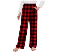 Pyjama Bottoms 0-15 Years Soft Highwaisted Straight Leg Pants Lounge Wear Pj Tartan Trousers Thermal Leggings Kids Girls Tracksuit Bottoms Clothes Back To School Red 13 Years